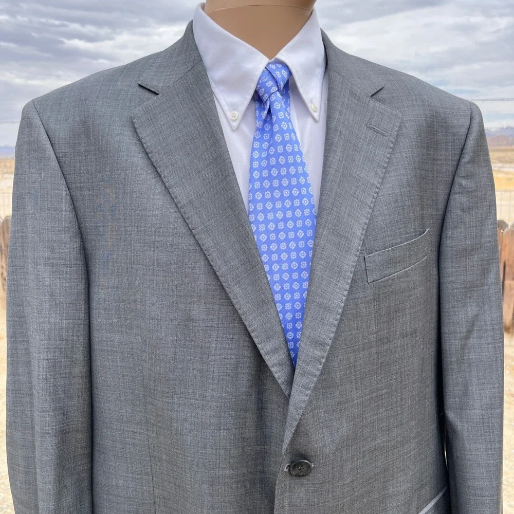 Peter Millar Suit Jacket Blazer Mens 46R Gray Pure Virgin Wool Two Button Blazer